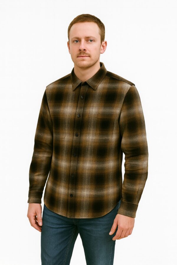 Men’s Brown & Black Gradient Checked Cotton Shirt