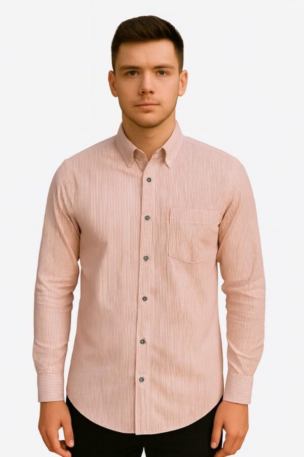 Men’s Light Beige Striped Formal Cotton Shirt